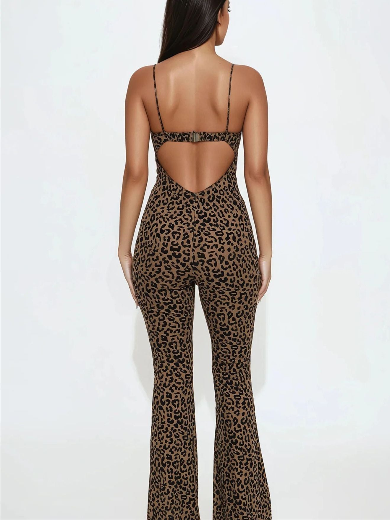 ZASUWA Female Sexy Fashion Leopard Print Hollow Out Backless Jumpsuit