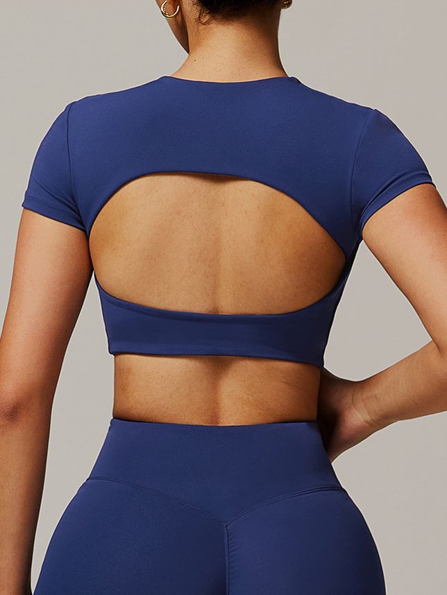 ZASUWA Female Solid Color Backless with Pads Cropped Short Sleeves