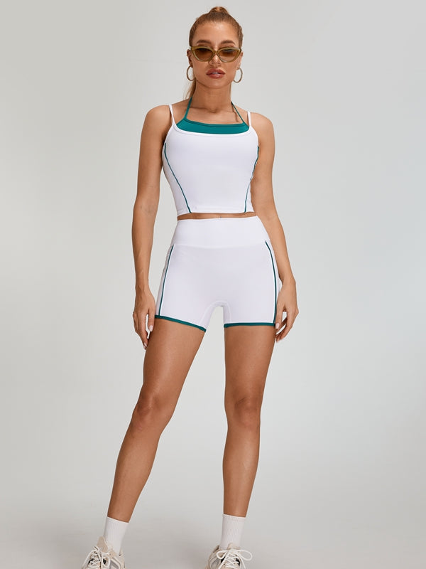 ZASUWA Female Contrast Color Pocket Backless Short Tracksuit