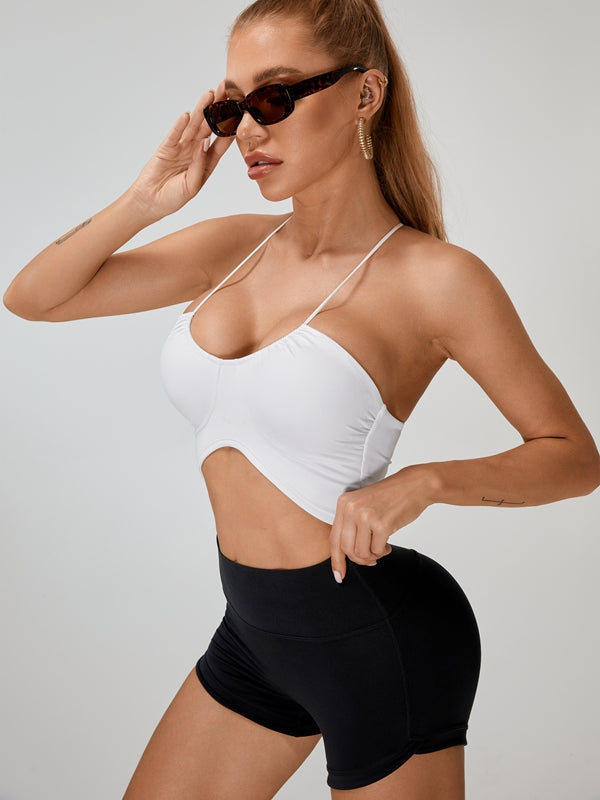 ZASUWA Female Scrunch Bum Halter Folds Pleated Backless Short Tracksuit