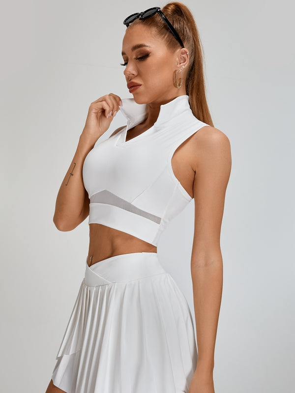 ZASUWA Female Pleated 2 In 1 Mesh Tennis Skirts Suits