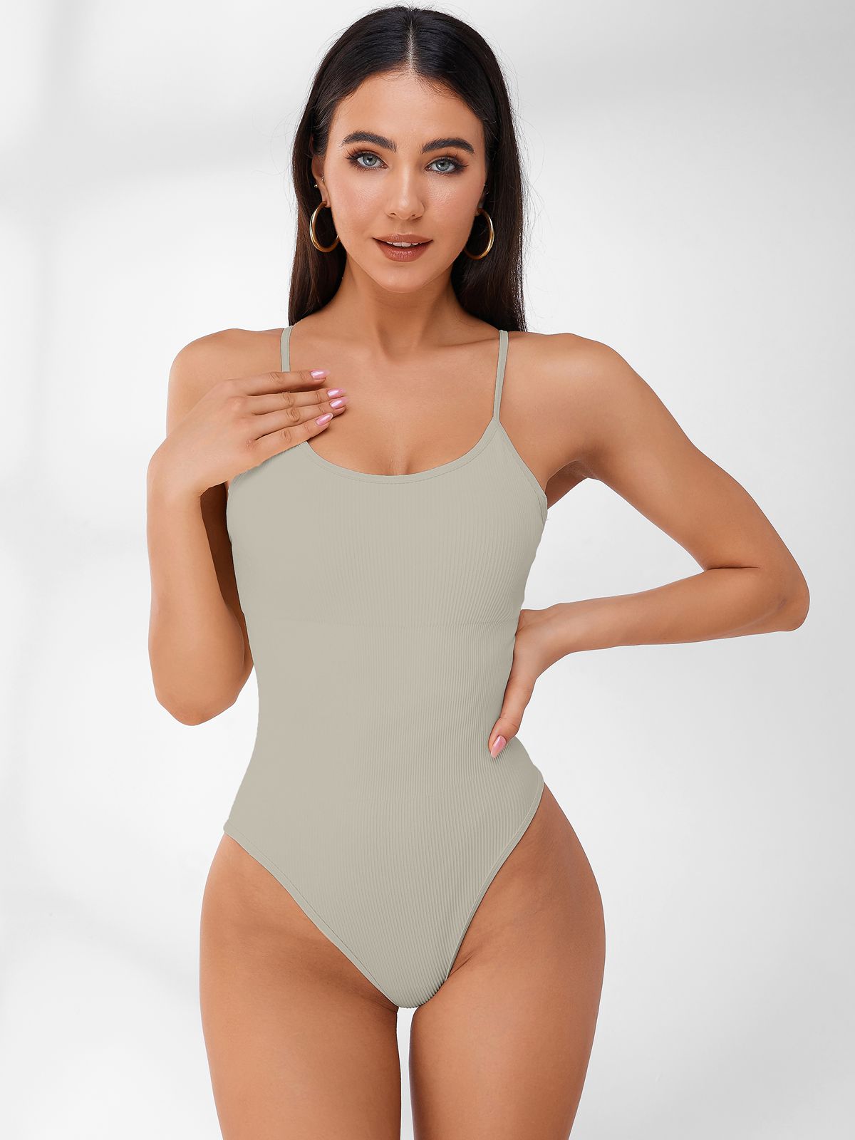 ZASUWA Female Sleeveless Ribbed Adjustable Straps Short Bodysuit