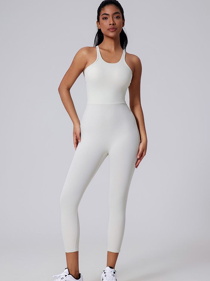 ZASUWA Female V-shaped Cross Back U Collar Backless Hip-lift Jumpsuit
