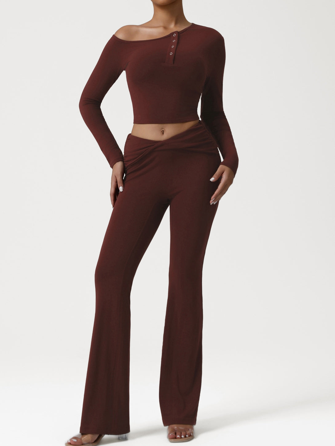 ZASUWA Female Solid Color Casual Folds Buttons Tracksuit