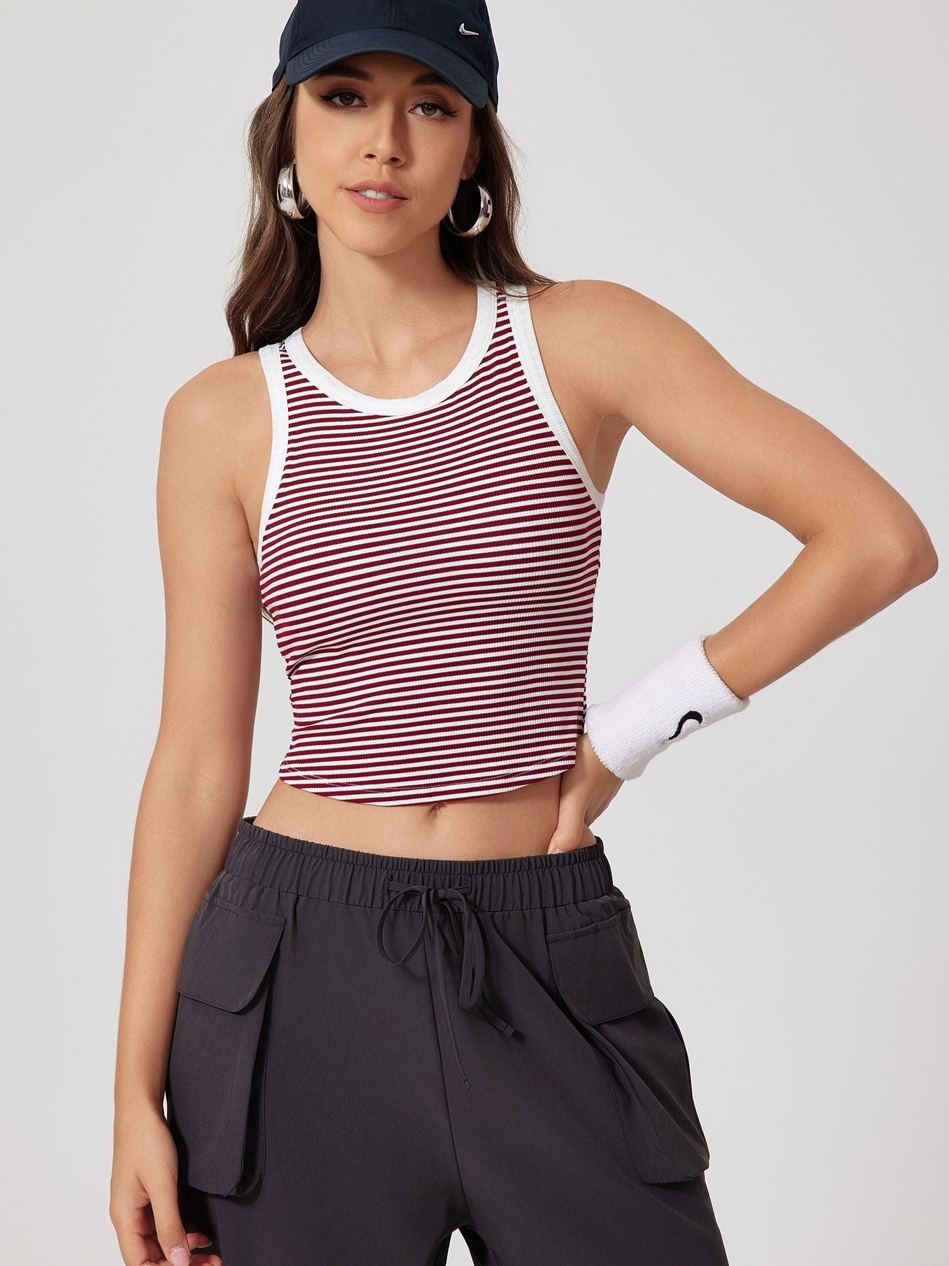 ZASUWA Female U Collar Contrast Color Stripe Quick Dry Tank