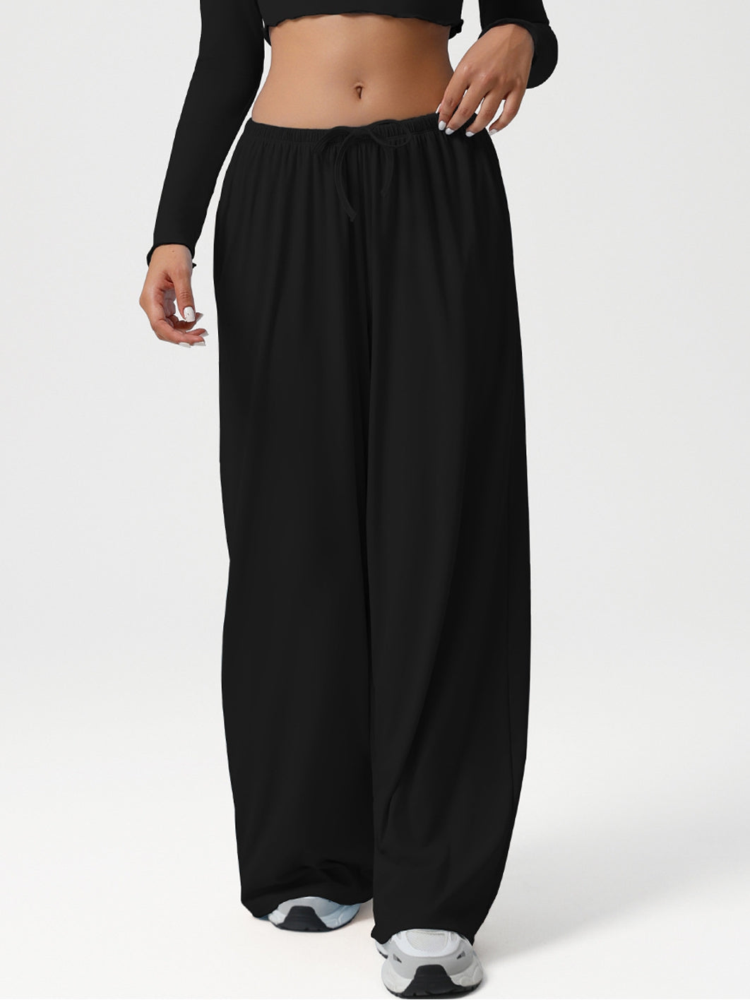 ZASUWA Female Drawstring Pocket Solid Color Casual Pants
