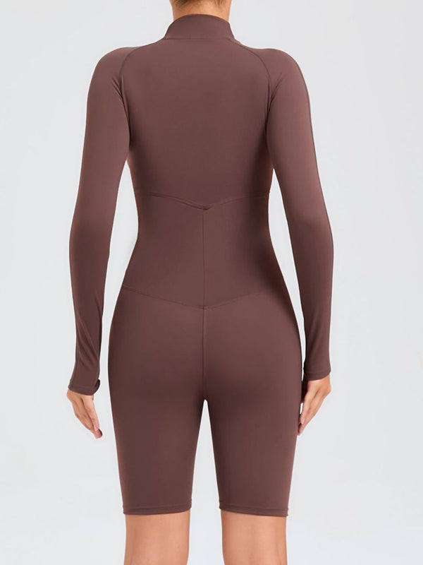 ZASUWA Female Zipper Stand Collar Long-Sleeved Romper