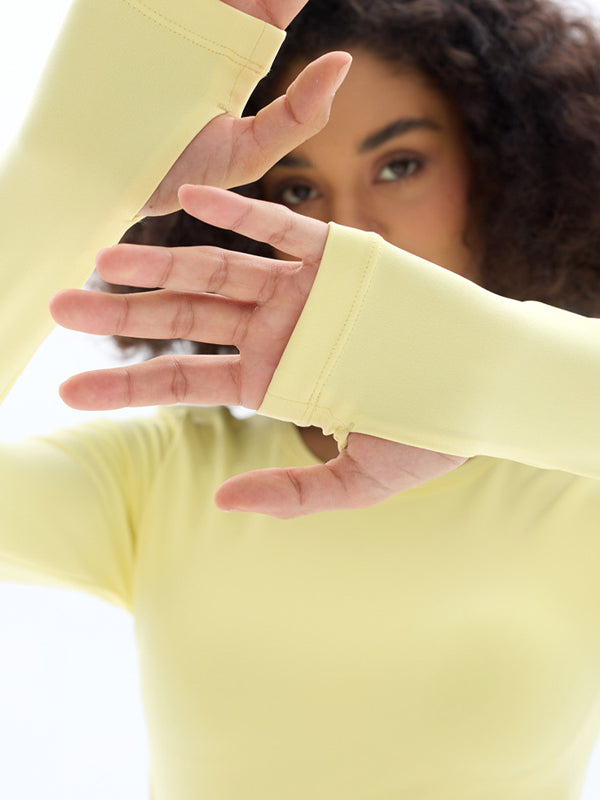 ZASUWA Female Sexy with Chest Pads Hollow Out Thumbholes Long Sleeves