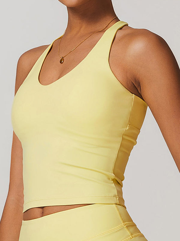ZASUWA Female U Collar Cross Back Hollow Out Quick Dry Adjustable Strap Tank