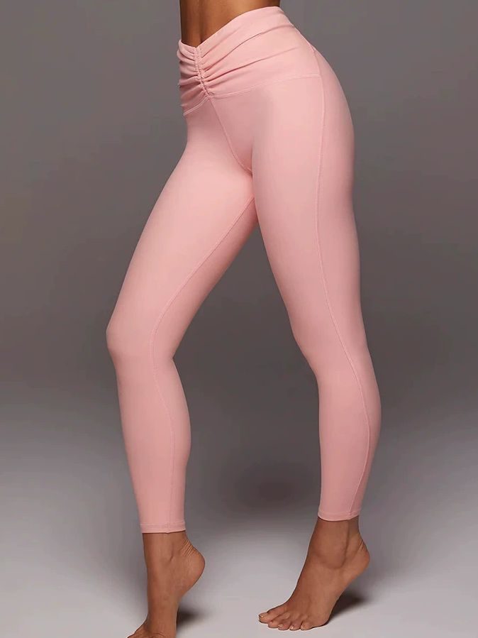 ZASUWA Female Solid Color Unique Folds V Shape Waist Leggings
