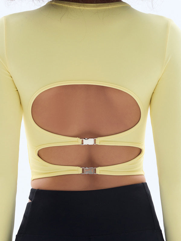 ZASUWA Female Sexy with Chest Pads Hollow Out Thumbholes Long Sleeves