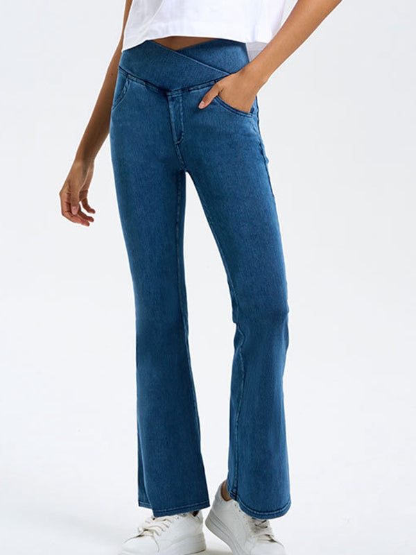 ZASUWA Female Denim Pocket V-shape Waist  Flare Leggings