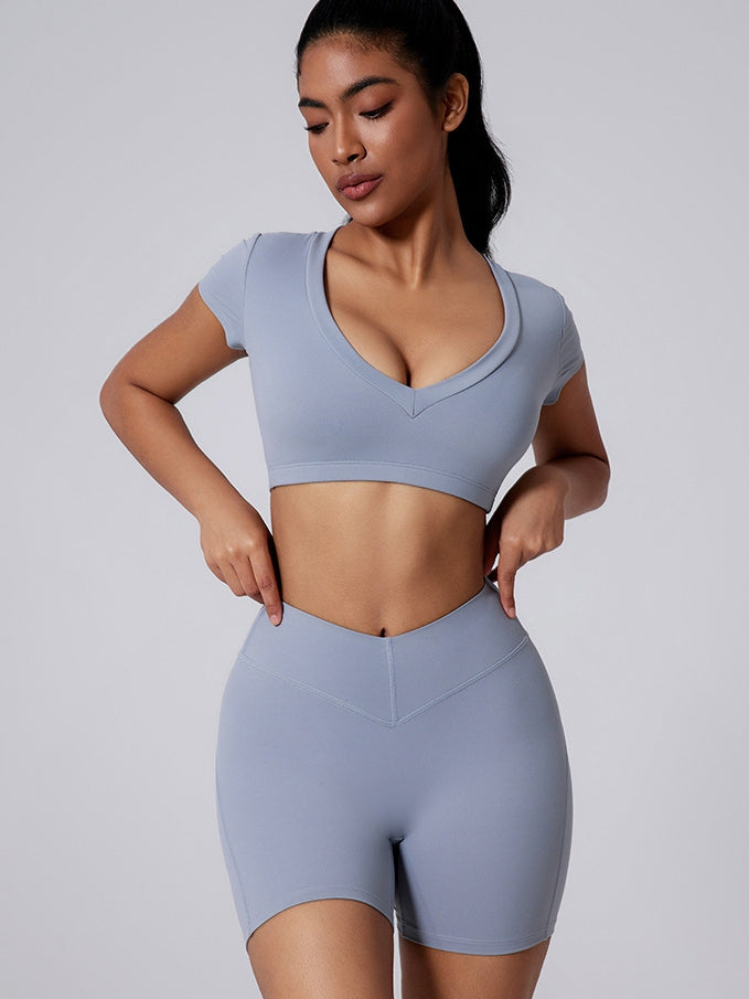 ZASUWA Female Deep V Solid Color Backless Short Sleeves