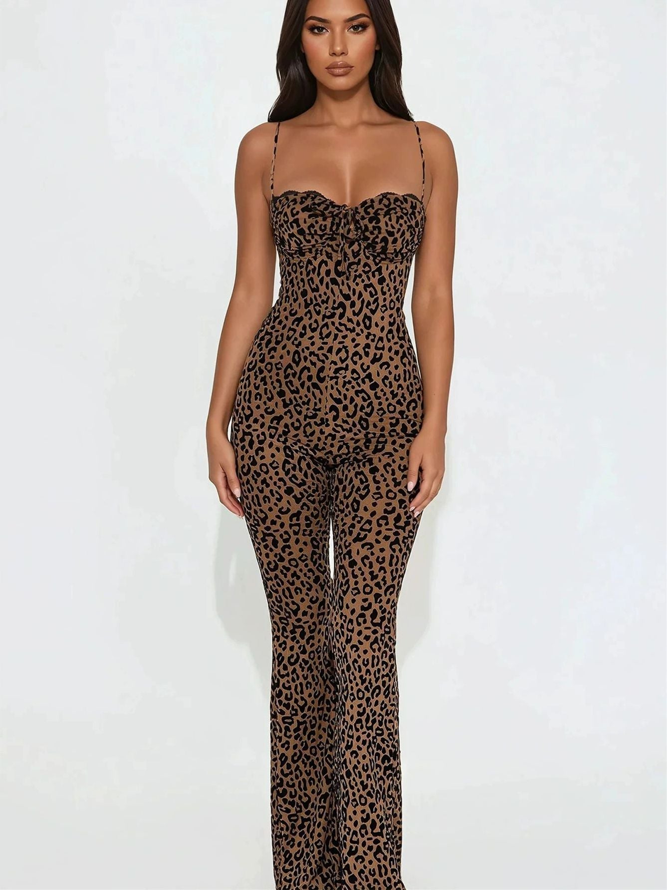 ZASUWA Female Sexy Fashion Leopard Print Hollow Out Backless Jumpsuit