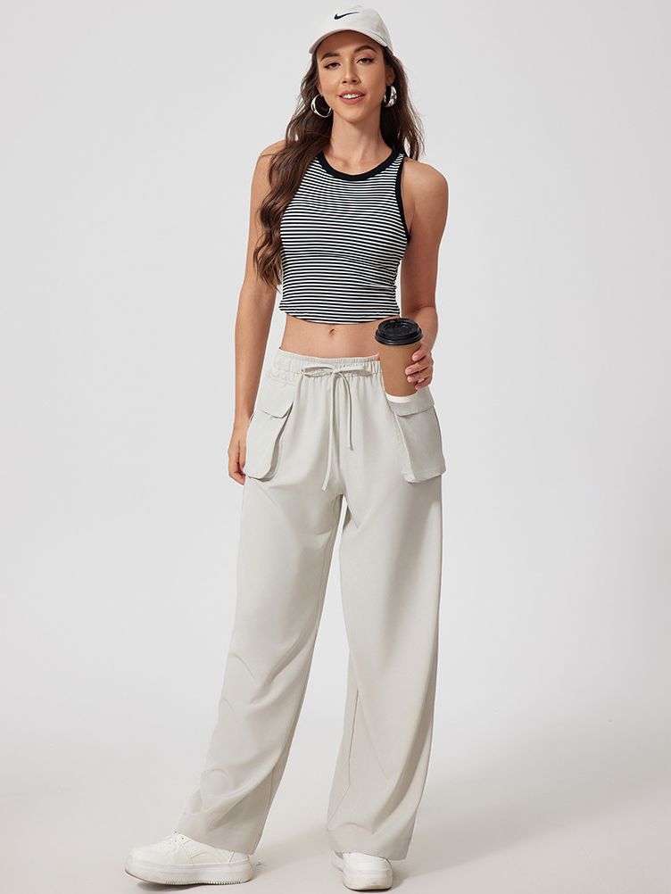 ZASUWA Female U Collar Contrast Color Stripe Quick Dry Tank