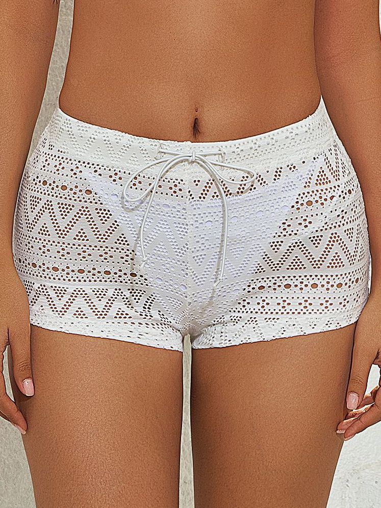 ZASUWA Female Sexy Lace-up Fishnet Hollow Out Beach Shorts