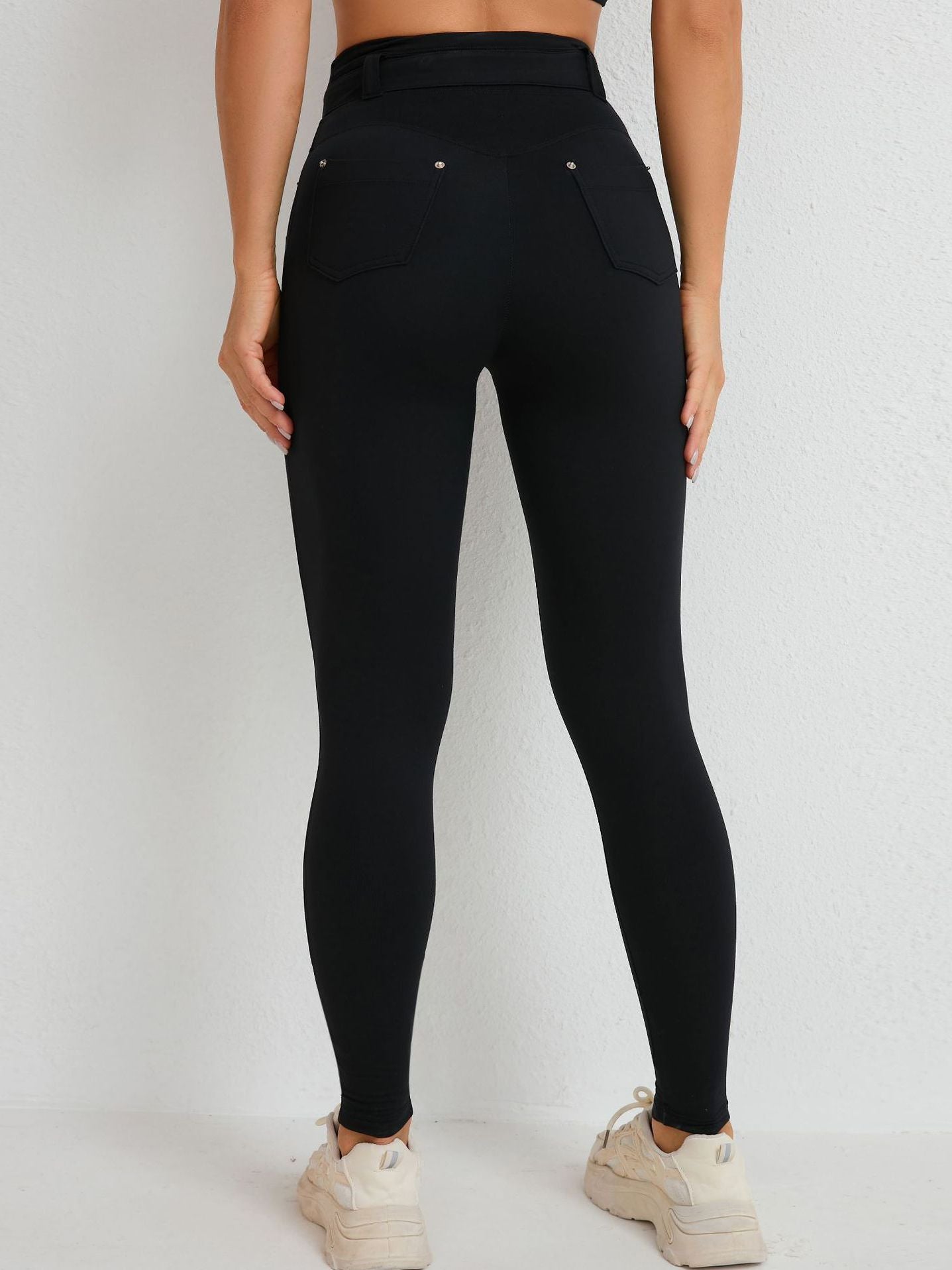 ZASUWA Female High-waisted Adjustable Strap Solid Color Elastic Tight Basic Yoga Leggings