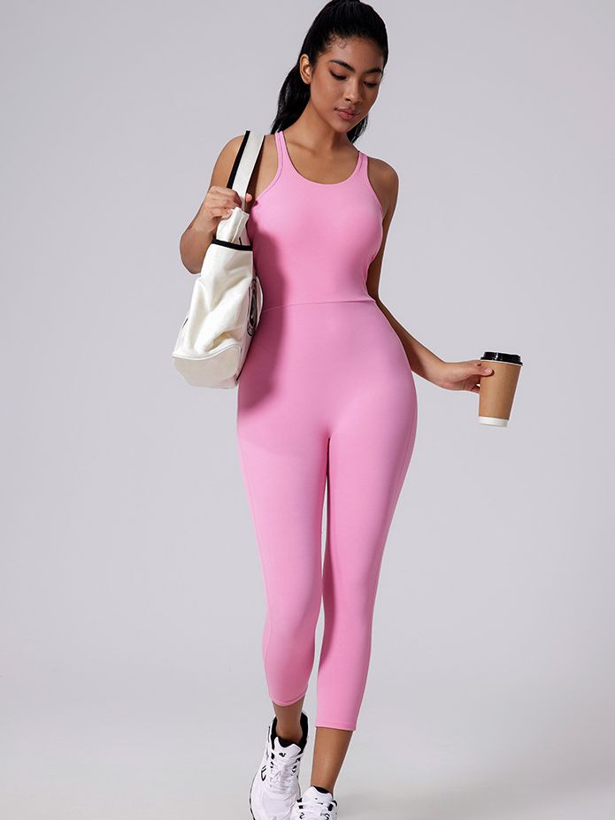 ZASUWA Female V-shaped Cross Back U Collar Backless Hip-lift Jumpsuit