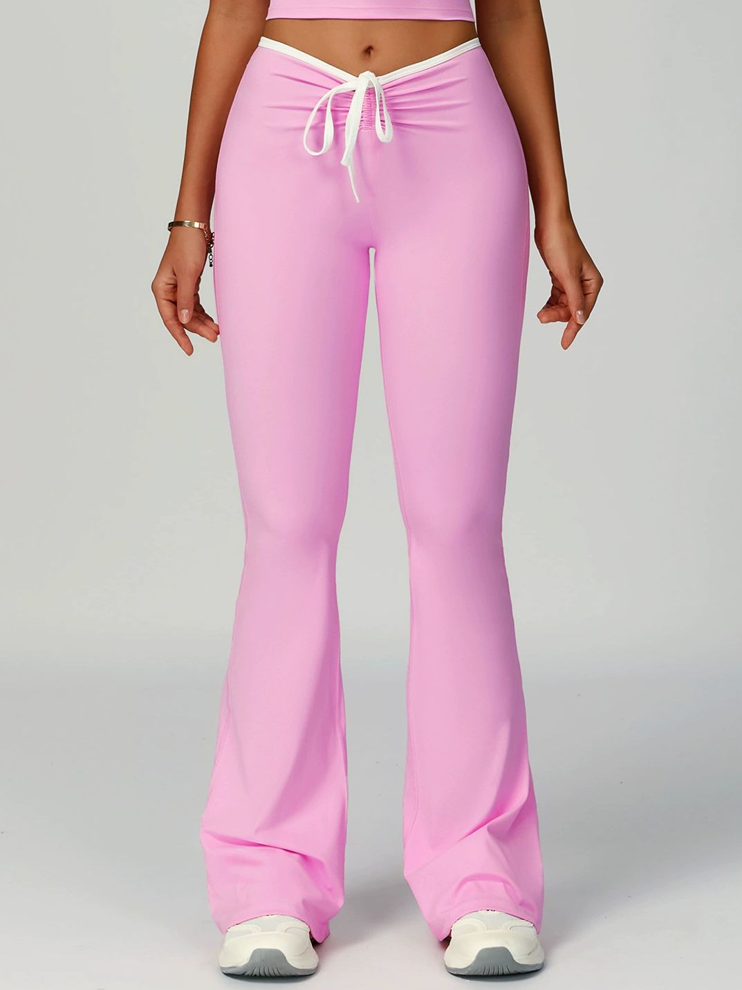 ZASUWA Female Contrast Color V-shaped Waist Folds Lace-up Flare Leggings