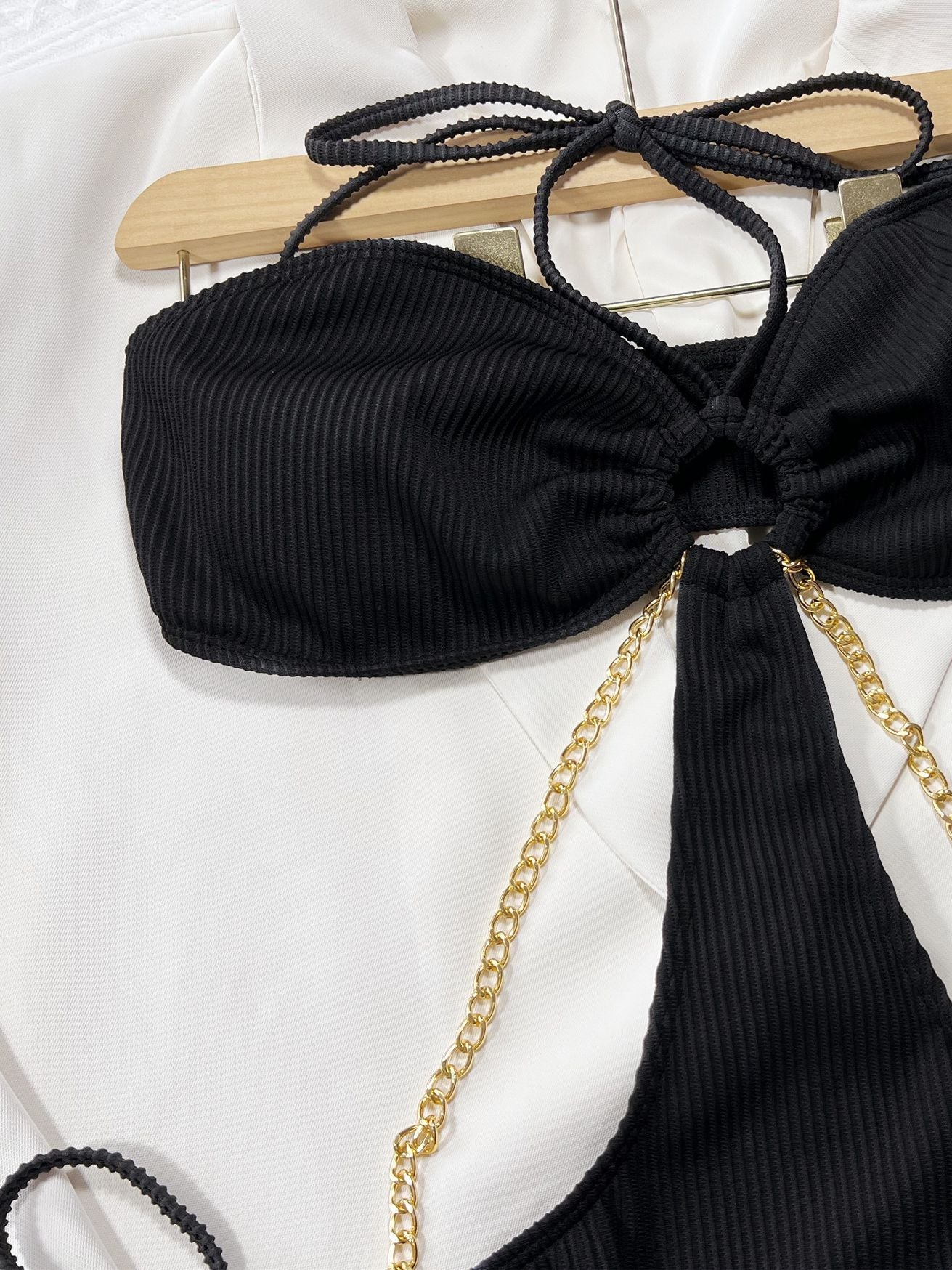 ZASUWA Female Sexy Halter Hollow Out Drawstring One Piece