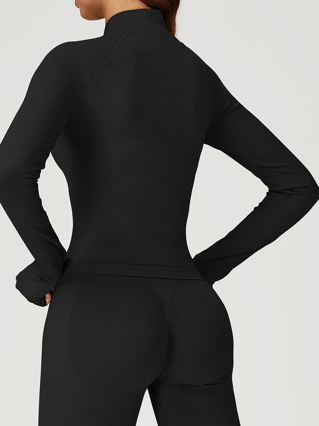 ZASUWA Female Solid Color Stand Up Collar Zipper Thumbholes Jacket