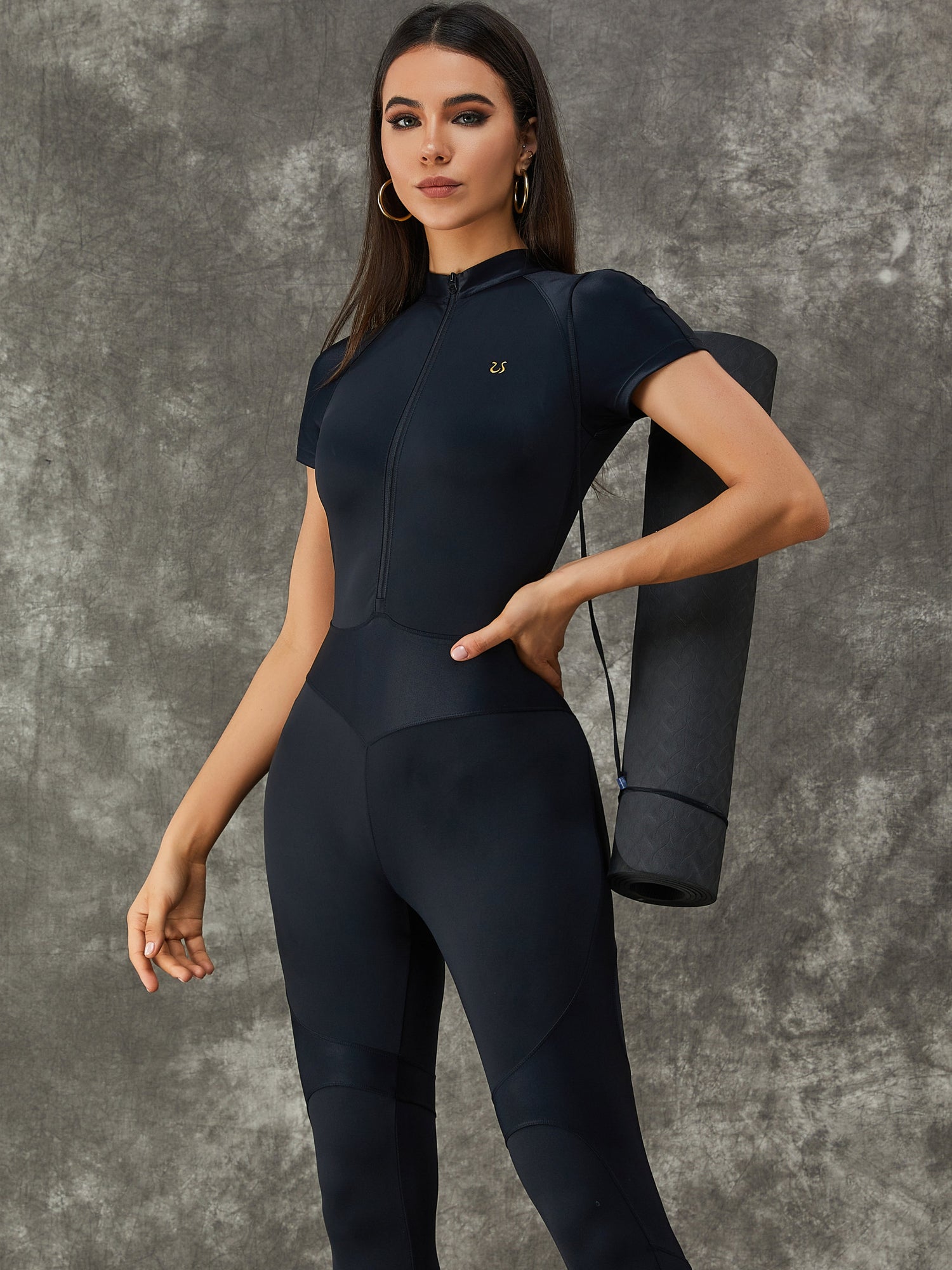 ?ZASUWA Female PU Half Zipper Peach Booty Jumpsuit