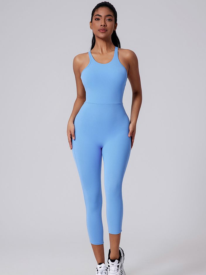 ZASUWA Female V-shaped Cross Back U Collar Backless Hip-lift Jumpsuit