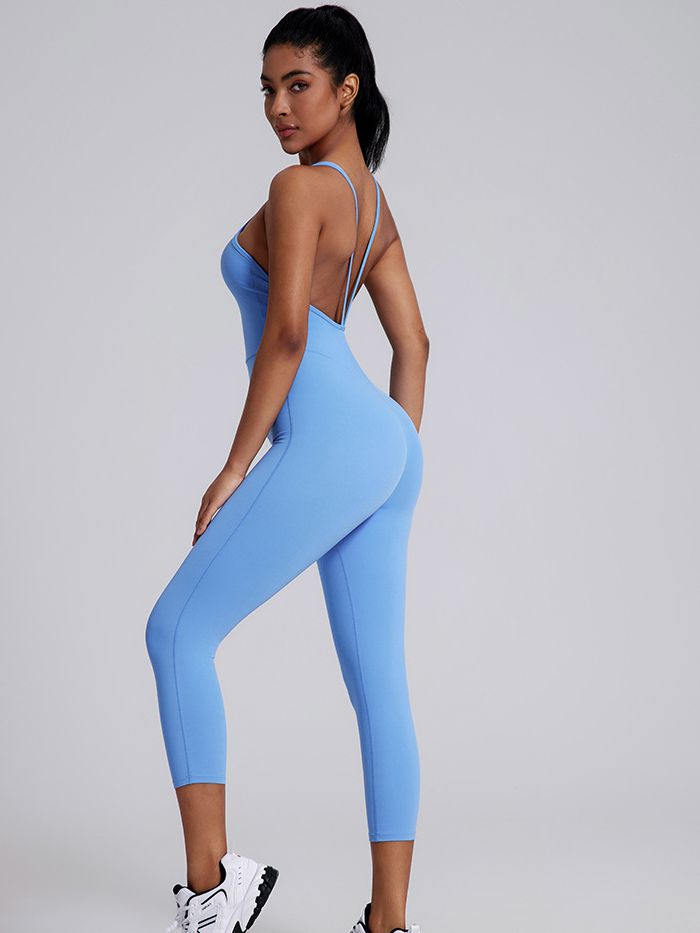 ZASUWA Female V-shaped Cross Back U Collar Backless Hip-lift Jumpsuit