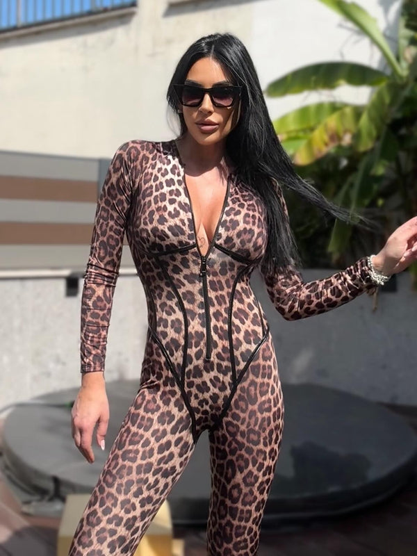 ?ZASUWA Female Fashion Leopard Print Jumpsuit