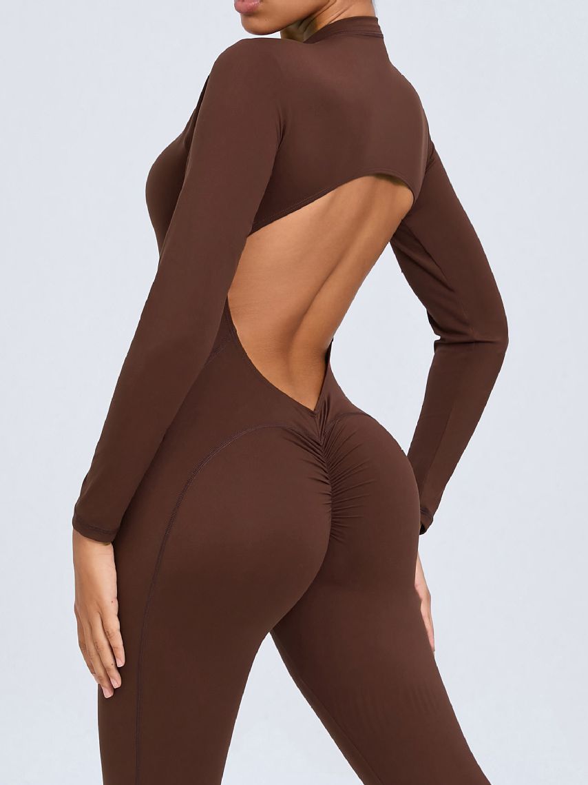 ZASUWA Female Backless Zipper Hollow Out Scrunch Bum Jumpsuit