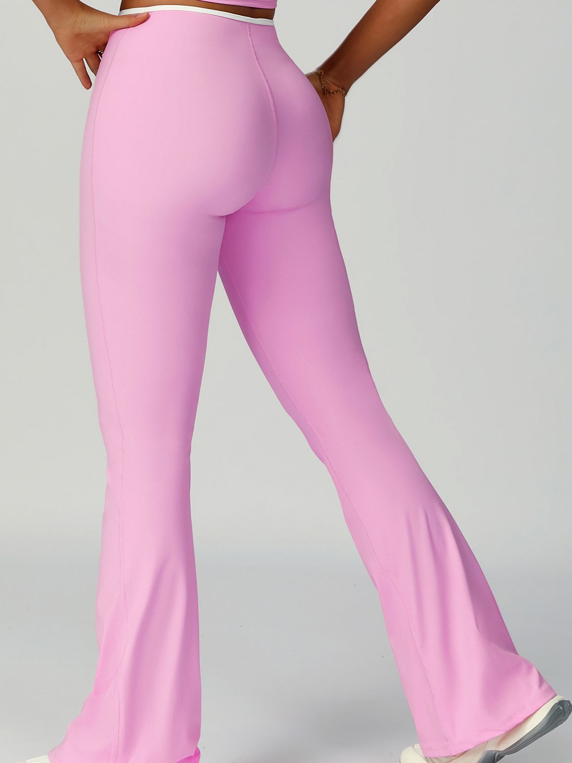 ZASUWA Female Contrast Color V-shaped Waist Folds Lace-up Flare Leggings