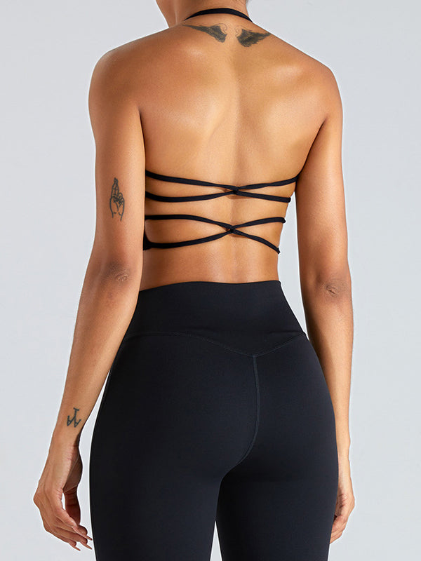 ZASUWA Female Solid Color Backless Cross Back Sports Bras