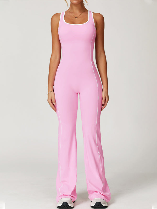 ZASUWA Female Backless Stripes Flare Jumpsuit