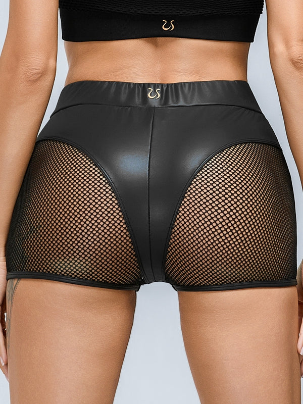 ZASUWA Female Sexy Faux Leather Fishnet Micro Hot Shorts