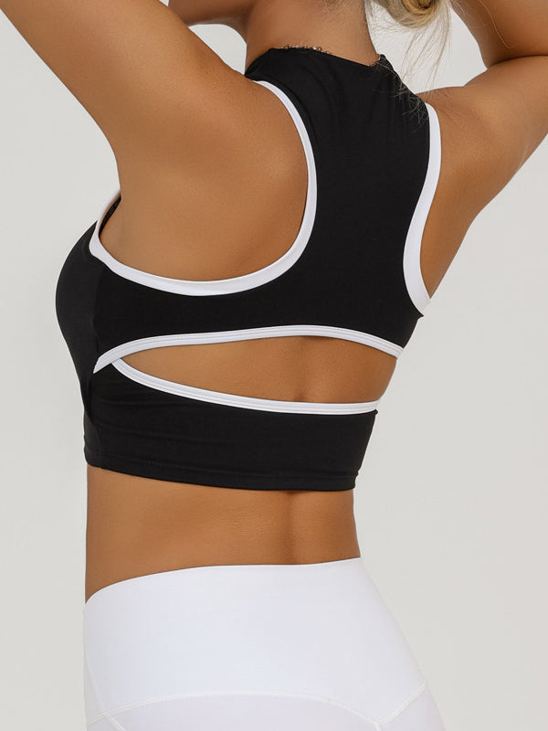 ZASUWA Female Sexy Contrast Color Hollow Out Solid Color Backless Quick Dry Tank