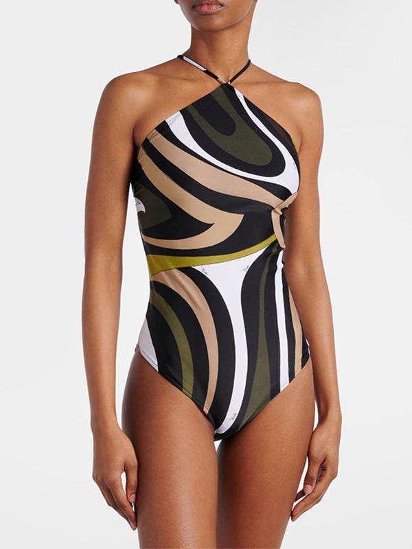 ZASUWA Female Camouflage Cross Backless Elastic Tight One Piece