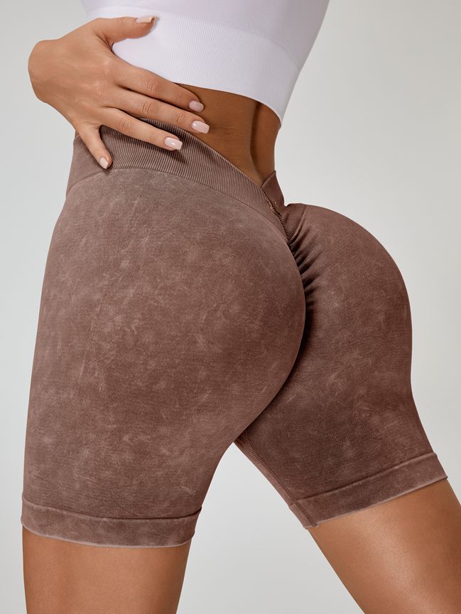 ZASUWA Female Deep V Back Faux Denim Scrunch Bum Spandex Gym Booty Shorts