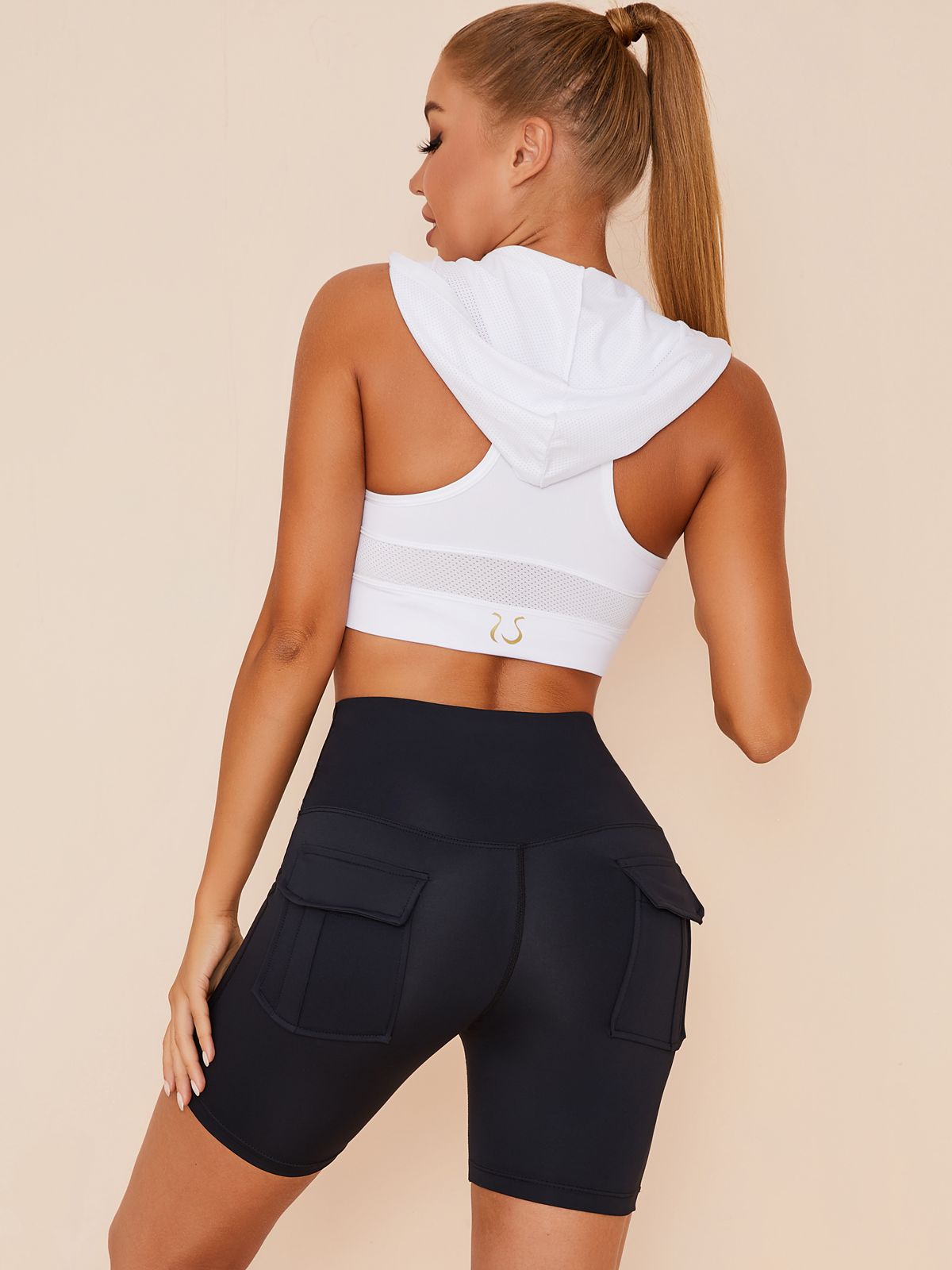ZASUWA Female Plus Size Solid Color Pockets Spandex Gym Booty Shorts