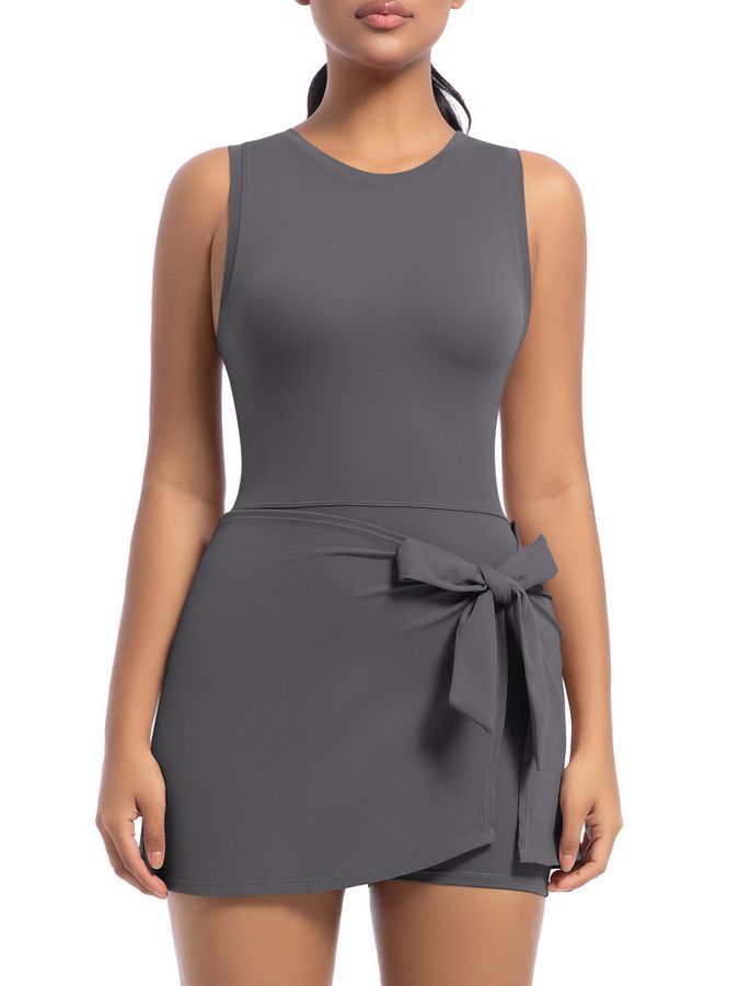 ZASUWA Female Solid Color 2 in 1 Design Quick-dry Dress