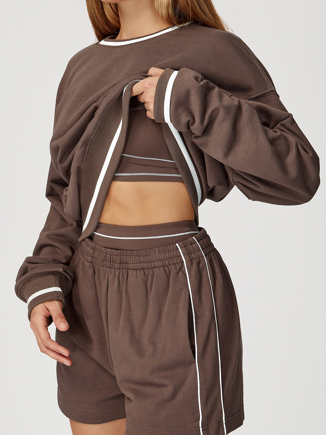 ZASUWA Female Contrast Color Casual Loose Round Neck Hoodie