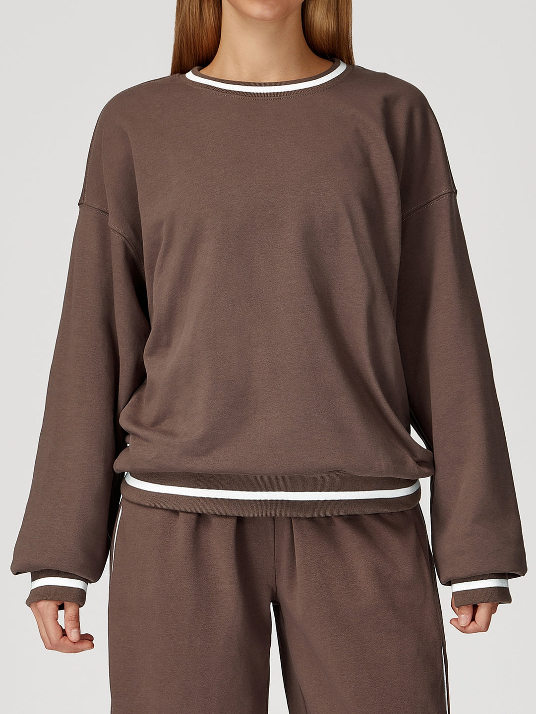 ZASUWA Female Contrast Color Casual Loose Round Neck Hoodie