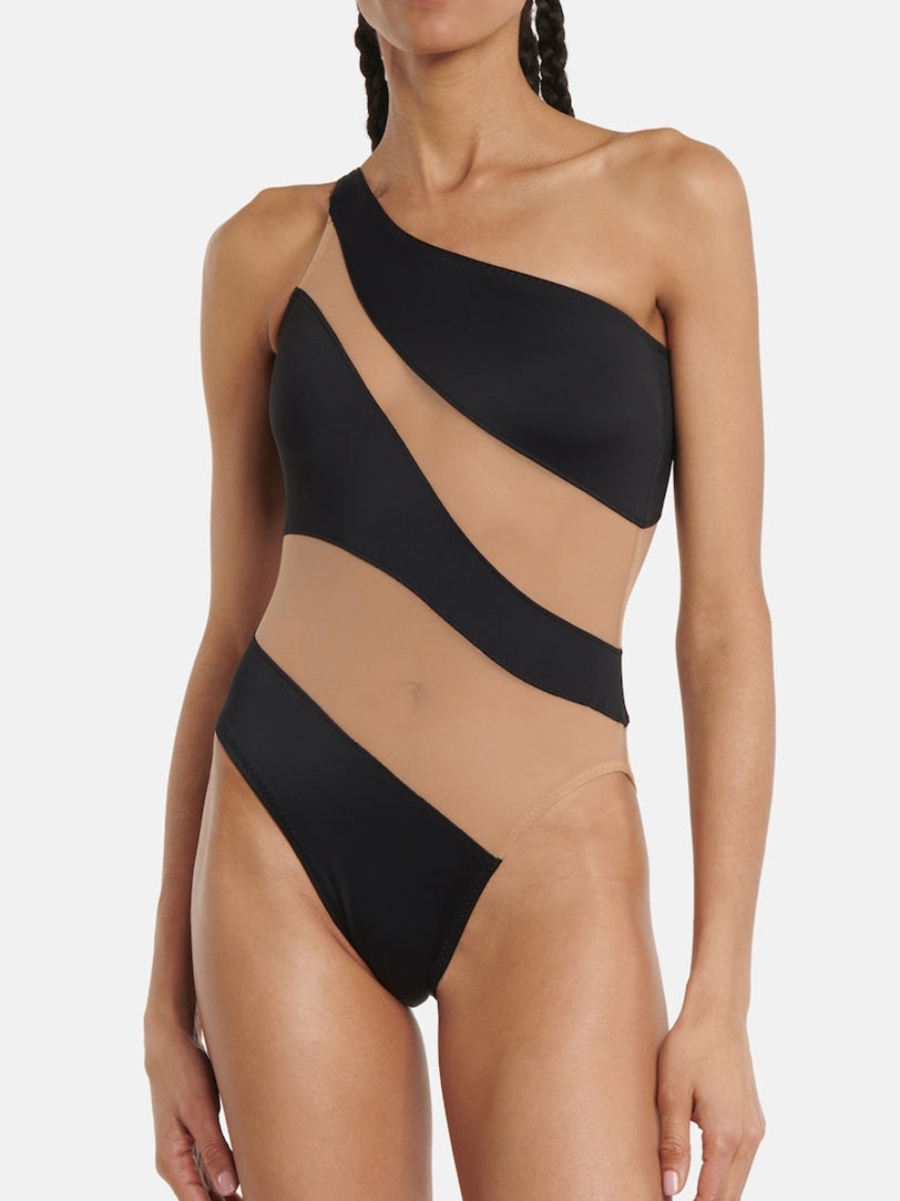 ZASUWA Female Glossy Sheer Mesh Elegance One Piece