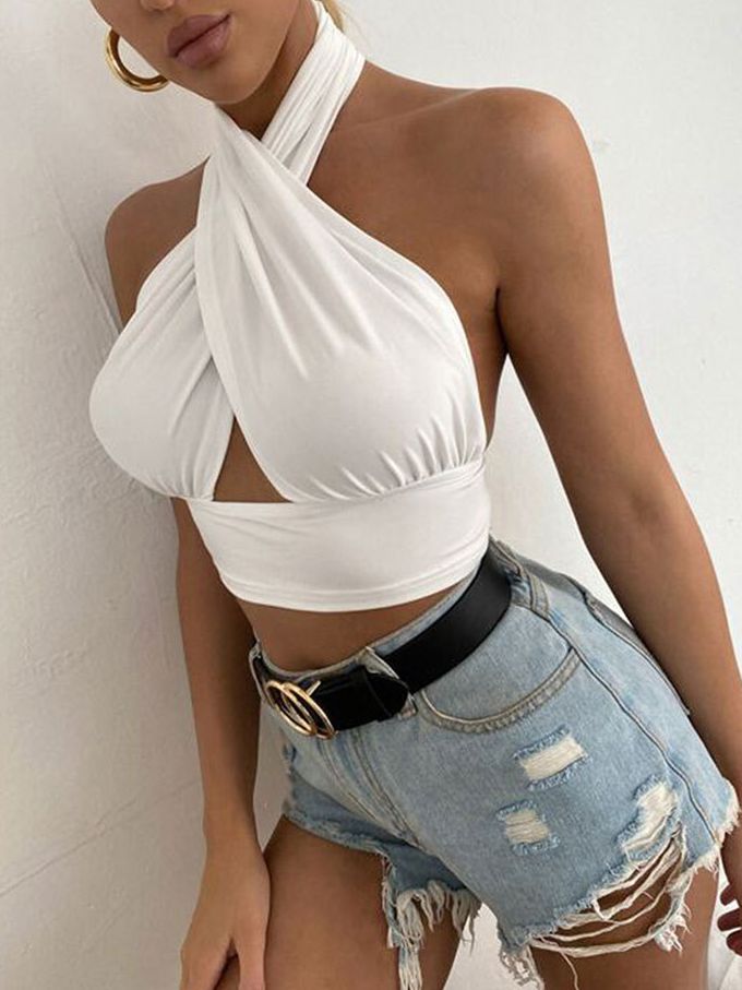 ZASUWA Female Sexy Cross Halter Hollow Out Backless Tanks