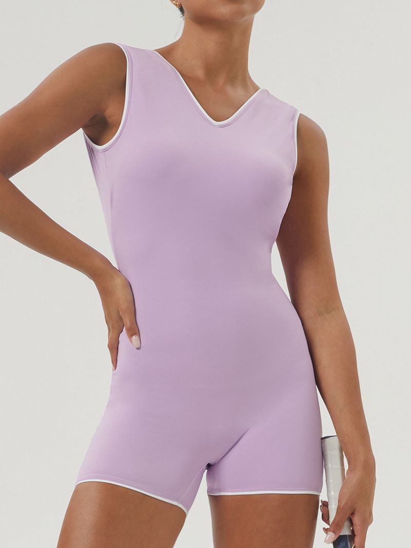 ZASUWA Female Contrast Color V-neck Backless with Chest Pads Romper