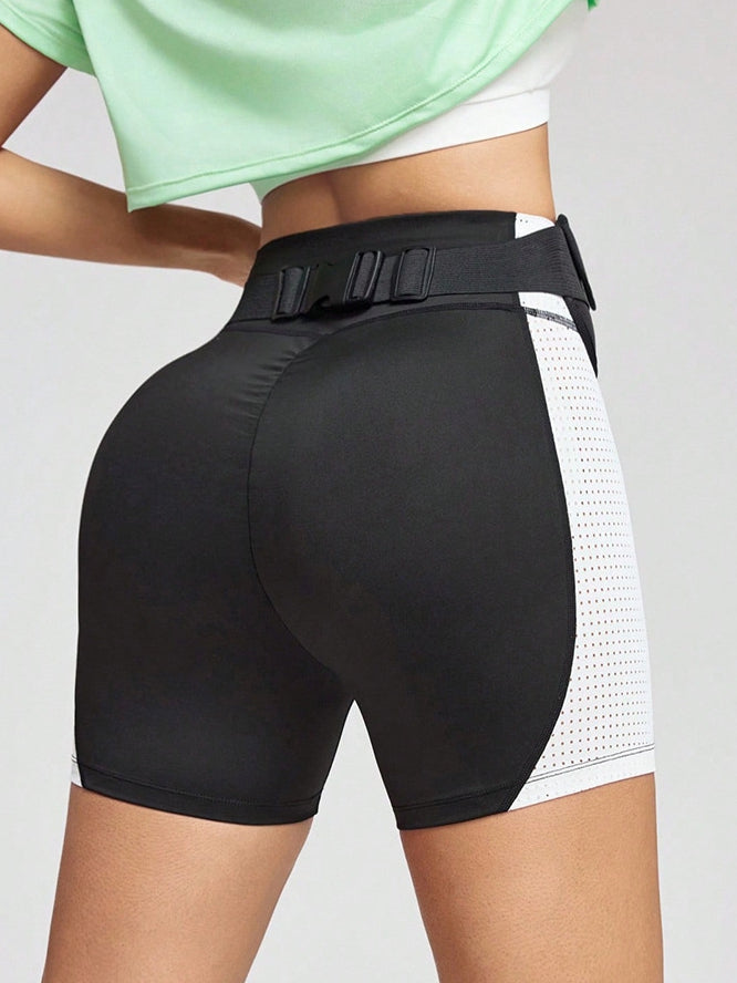 ZASUWA Female Contrast Color Net Elastic Tight Hot Booty Shorts