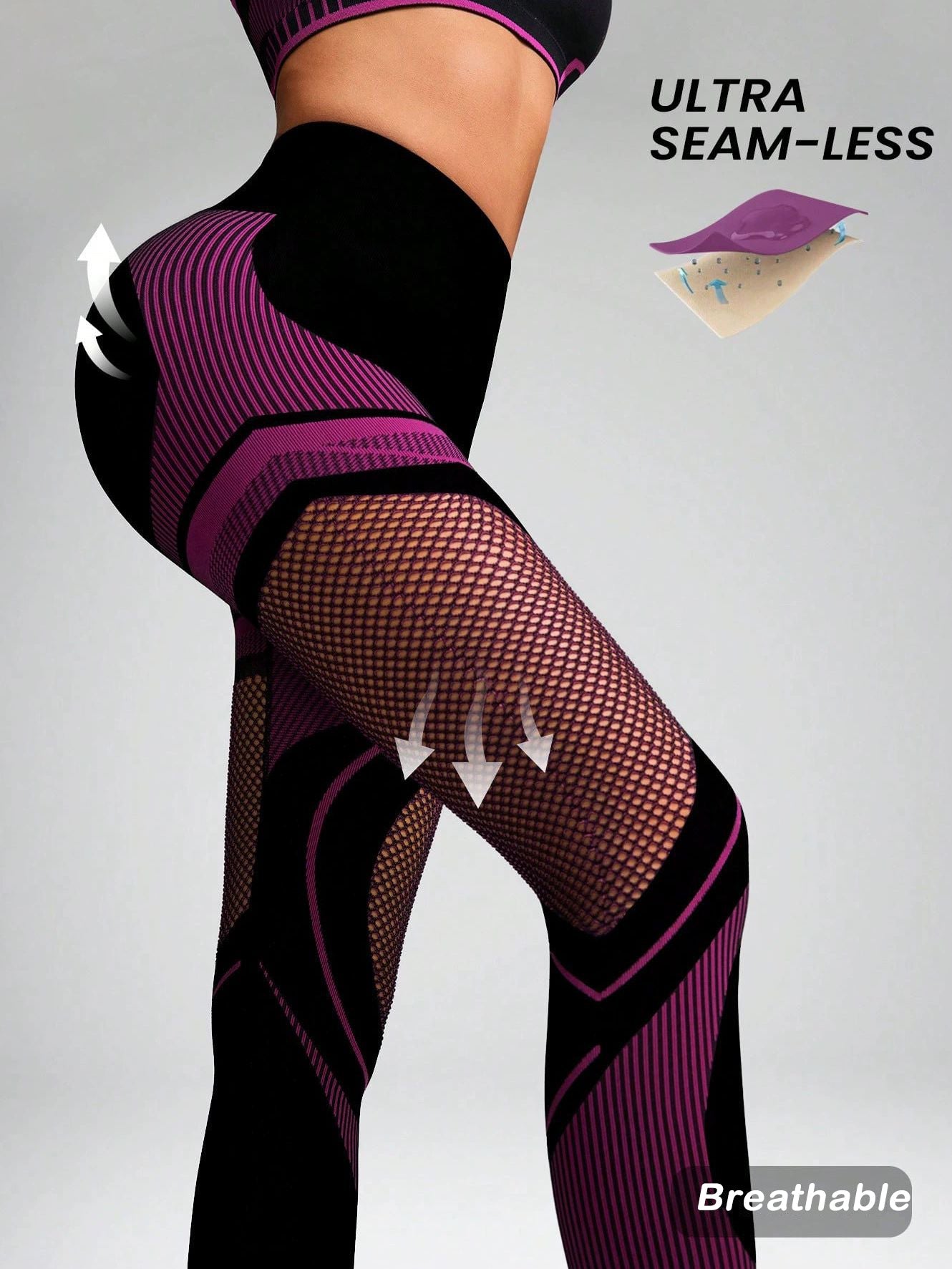 ZASUWA Female Contrast Color Fishnet Cross Back Stripe Print Push Up Design Tracksuit