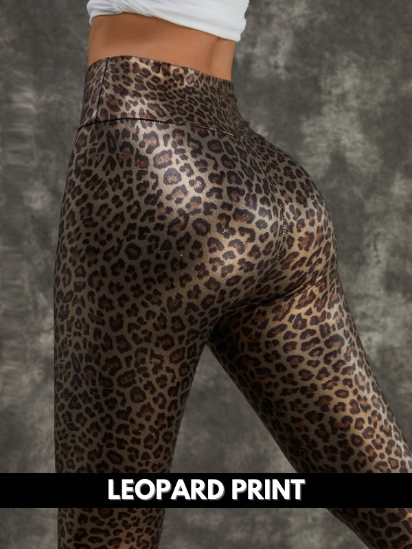 ZASUWA Female PU Faux Leather Snake Print Leggings