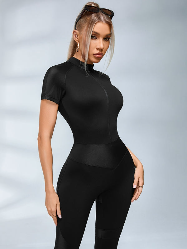 ?ZASUWA Female PU Half Zipper Peach Booty Jumpsuit