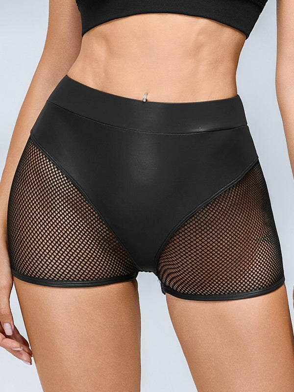 ZASUWA Female Sexy Faux Leather Fishnet Micro Hot Shorts