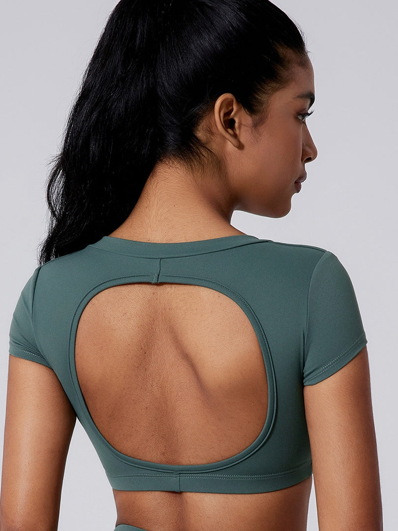 ZASUWA Female Deep V Solid Color Backless Short Sleeves